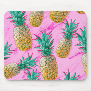 Tropical Pineapples & Pink Marble Modern Colorful Mouse Pad