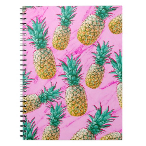 Tropical Pineapples  Pink Marble Modern Colorful Notebook