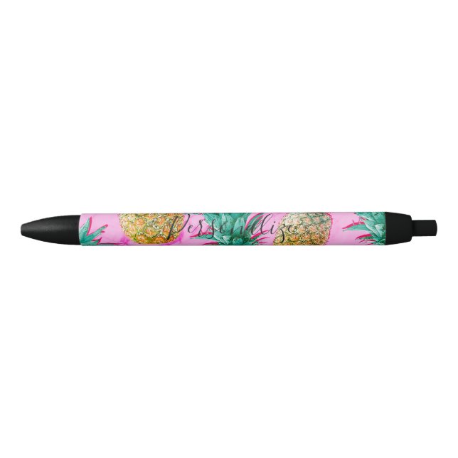 Tropical Pineapples & Pink Marble Modern Colorful Pen (Front)