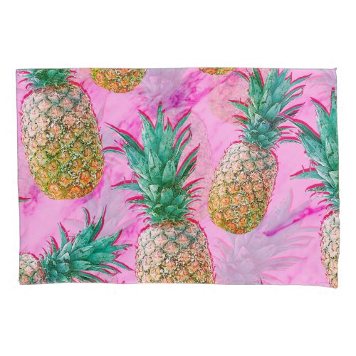 Tropical Pineapples  Pink Marble Modern Colorful Pillow Case