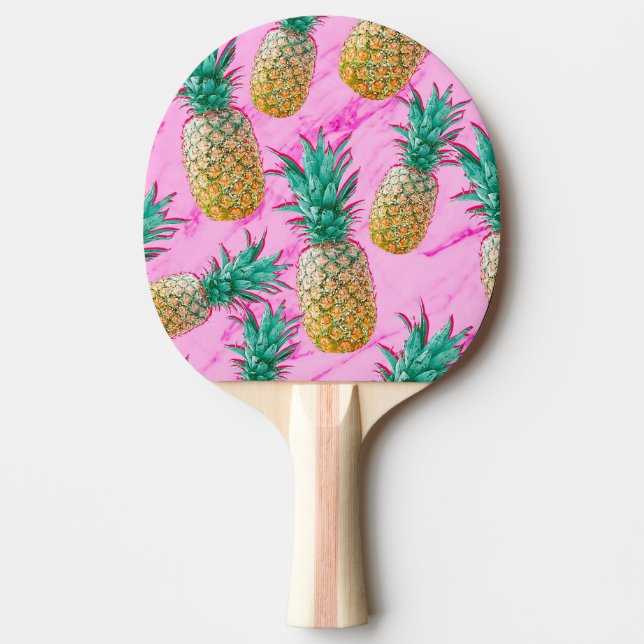 Tropical Pineapples & Pink Marble Modern Colorful Ping Pong Paddle (Front)
