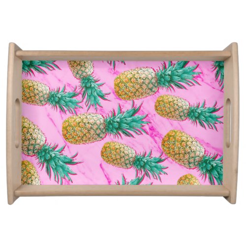 Tropical Pineapples  Pink Marble Modern Colorful Serving Tray