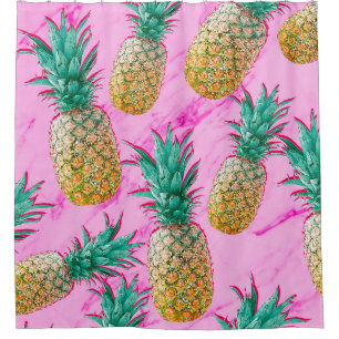 Tropical Pineapples & Pink Marble Modern Colorful Shower Curtain