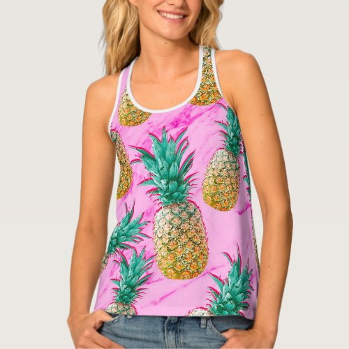 Tropical Pineapples  Pink Marble Modern Colorful Tank Top