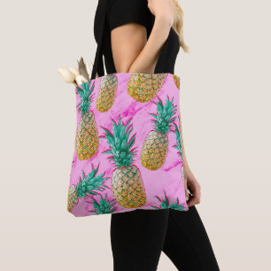 Tropical Pineapples & Pink Marble Modern Colorful Tote Bag