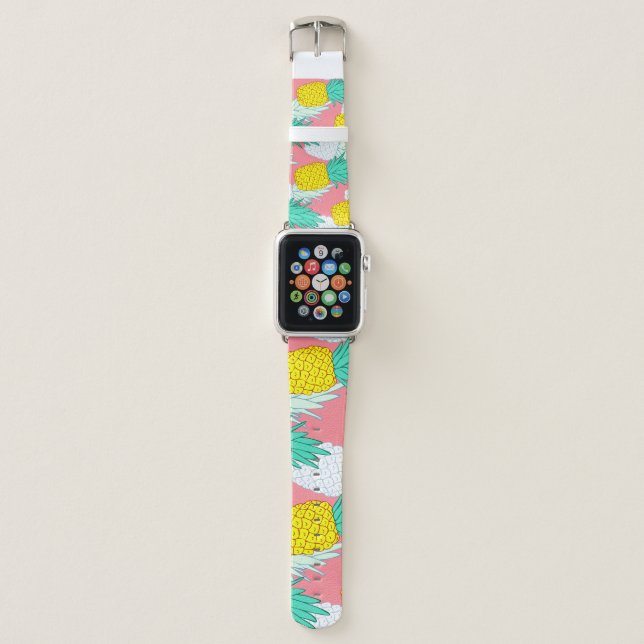Tropical Pineapples: Red Cartoon Chic. Apple Watch Band (Front)