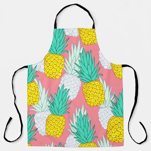Tropical Pineapples: Red Cartoon Chic. Apron (Front)