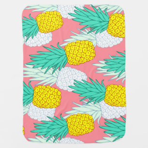 Tropical Pineapples: Red Cartoon Chic. Baby Blanket