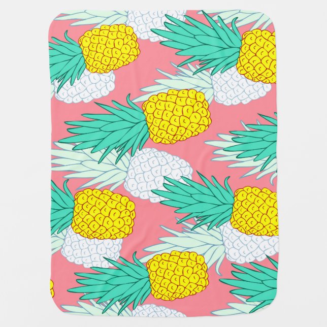Tropical Pineapples: Red Cartoon Chic. Baby Blanket (Front)