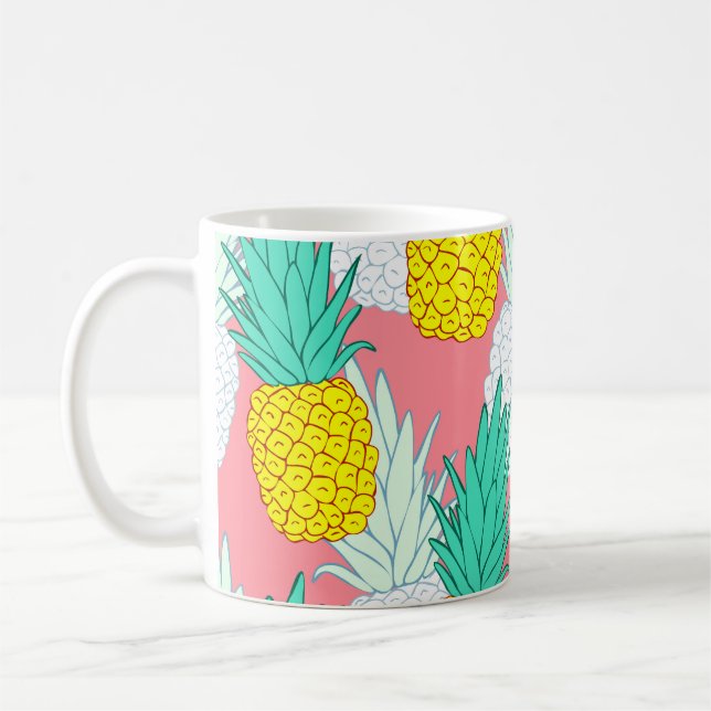 Tropical Pineapples: Red Cartoon Chic. Coffee Mug (Left)