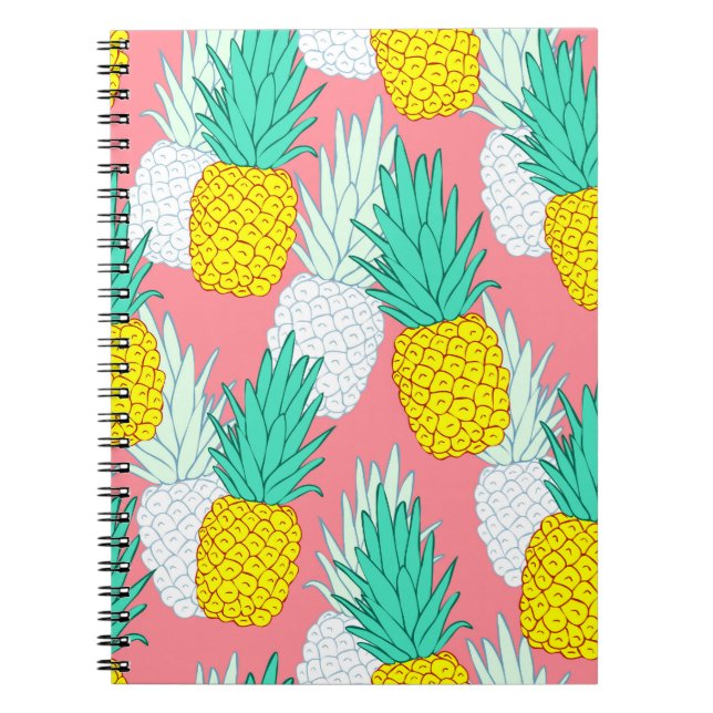 Tropical Pineapples: Red Cartoon Chic. Notebook (Front)