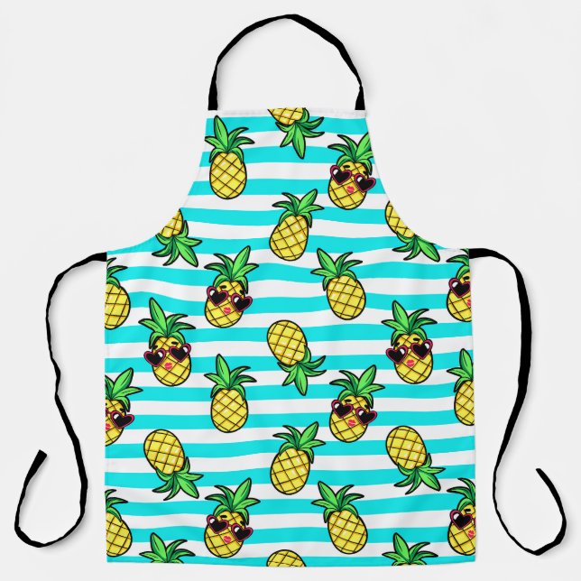 Tropical Pineapples: Retro Sunglasses Pattern. Apron (Front)