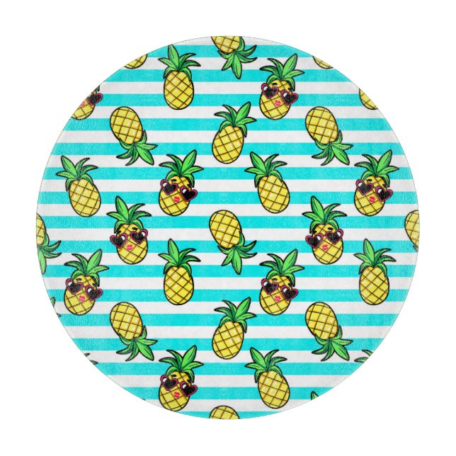 Tropical Pineapples: Retro Sunglasses Pattern. Cutting Board (Front)