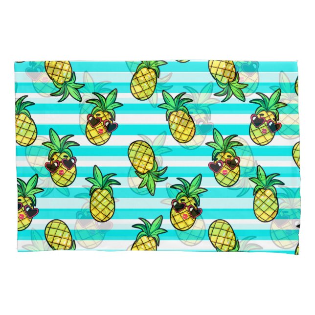 Tropical Pineapples: Retro Sunglasses Pattern. Pillow Case (Front)
