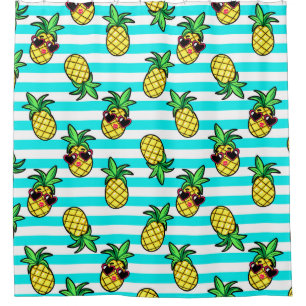 Tropical Pineapples: Retro Sunglasses Pattern. Shower Curtain
