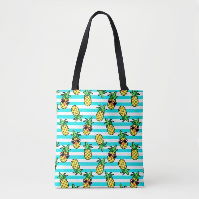 Tropical Pineapples: Retro Sunglasses Pattern. Tote Bag (Front)