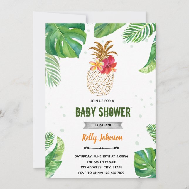 Tropical pineapples shower birthday invitation (Front)
