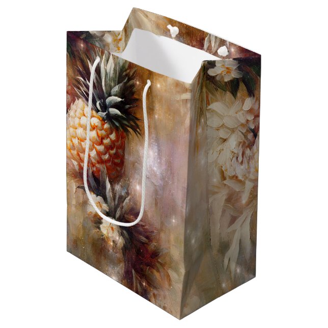 Tropical Pineapples Sparkle Bridal Shower Medium Gift Bag (Front Angled)