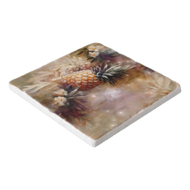 Tropical Pineapples Sparkle Bridal Shower Trivet (Corner)