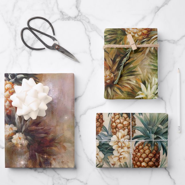 Tropical Pineapples Sparkle Bridal Shower Wrapping Paper Sheets (Front)