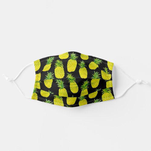 Tropical Pineapples Watercolor Pattern Black Adult Cloth Face Mask
