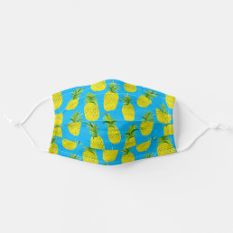 Tropical Pineapples Watercolor Pattern Blue Adult Cloth Face Mask