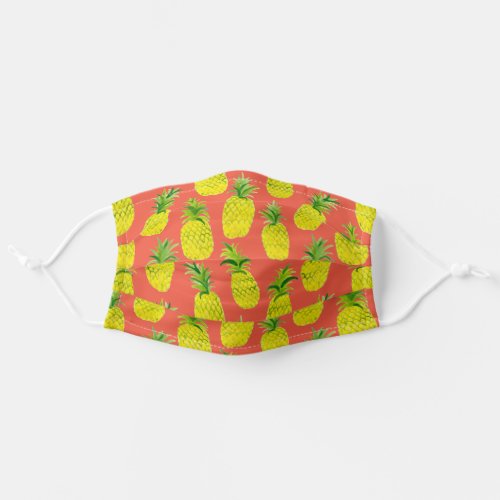 Tropical Pineapples Watercolor Pattern red Adult Cloth Face Mask