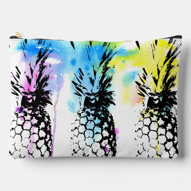 Tropical Pineapples Watercolor Splash  Accessory Pouch (Front)