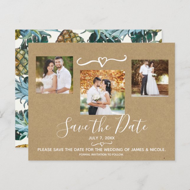 Tropical Pineapples Wedding Photo Save the Date (Front/Back)
