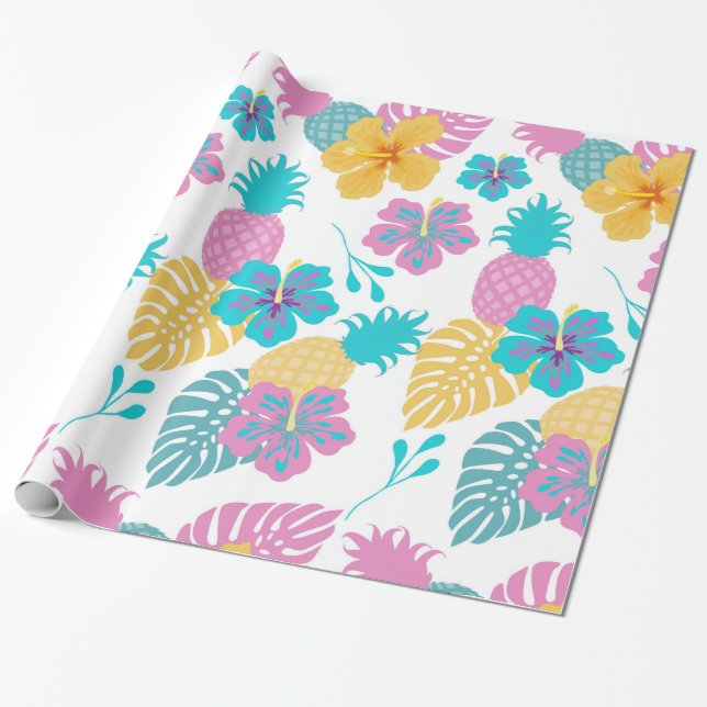 Tropical Pineapples Wrapping Paper (Unrolled)
