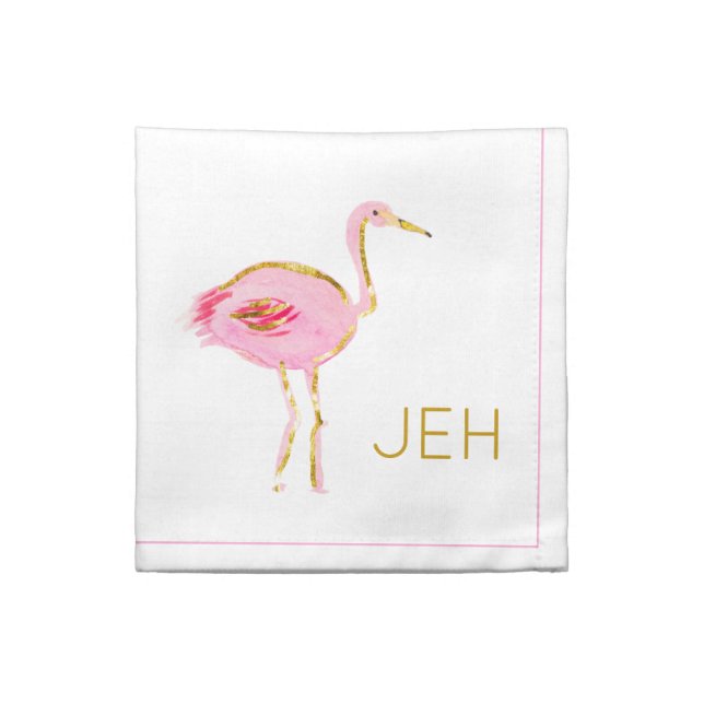 Tropical Pink and Gold Flamingo Monogram Cloth Napkin (Quarter Fold)