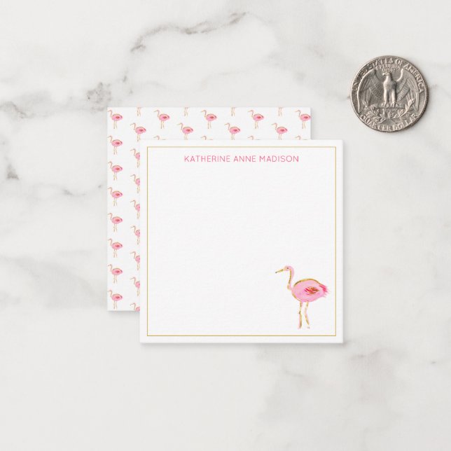 Tropical Pink and Gold Flamingos Note Card (Front/Back In Situ)