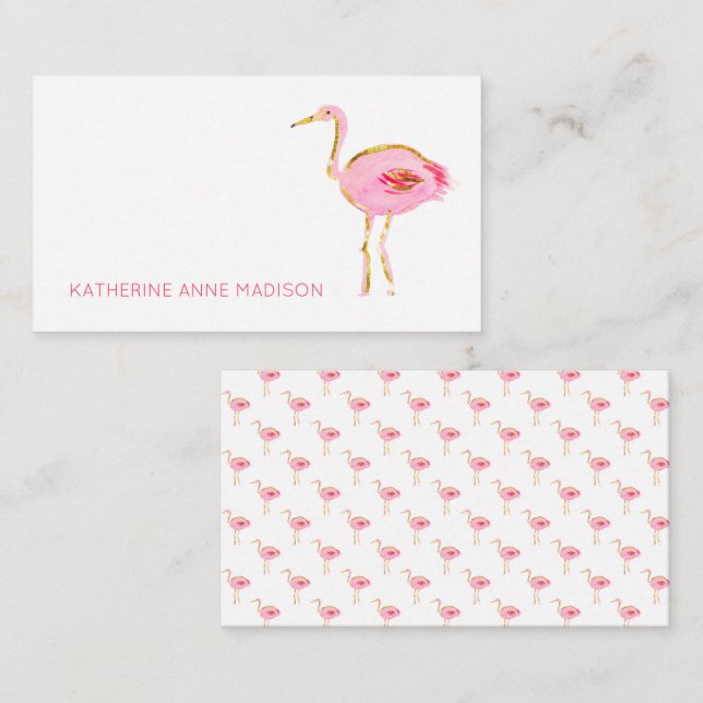 Tropical Pink and Gold Flamingos Note Card (Front/Back)