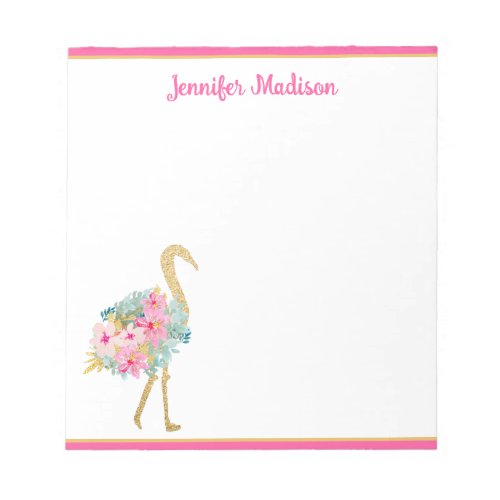 Tropical Pink and Gold Flamingos With Flowers Notepad