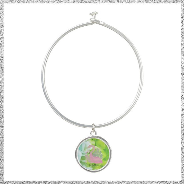 Tropical Pink and Green Flamingo and Palms Bangle Bracelet (Creator Uploaded)