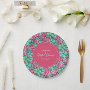 Tropical Pink and Green Floral Bridal Shower Paper Plates