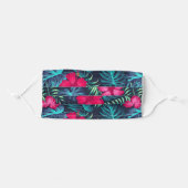 Tropical Pink And Green Floral Hibiscus Flowers Adult Cloth Face Mask (Front, Folded)
