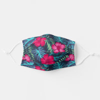 Tropical Pink And Green Floral Hibiscus Flowers Cloth Face Mask