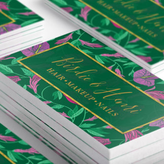 Tropical Pink and Green Floral Pattern Business Card