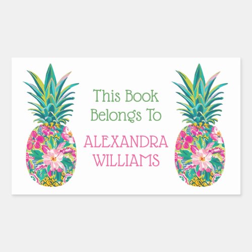 Tropical Pink and Green Floral Pineapple Bookplate