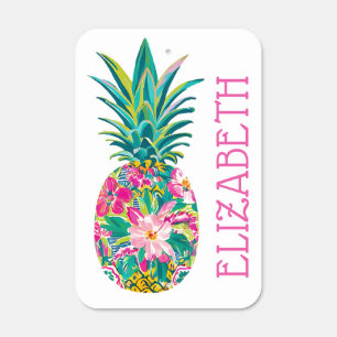 Tropical Pink and Green Floral Pineapple Metal Sign