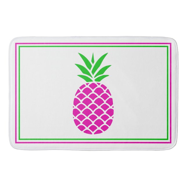Tropical Pink and Green Pineapple Bath Mat (Front)