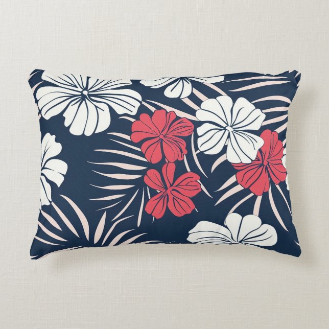 Tropical Pink and Navy Floral Accent Pillow (Front)