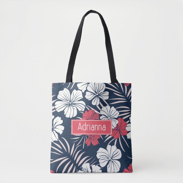 Tropical Pink and Navy Floral  Tote Bag (Front)