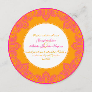 Tropical Pink and Orange Paisley Mandala Wedding Invitation