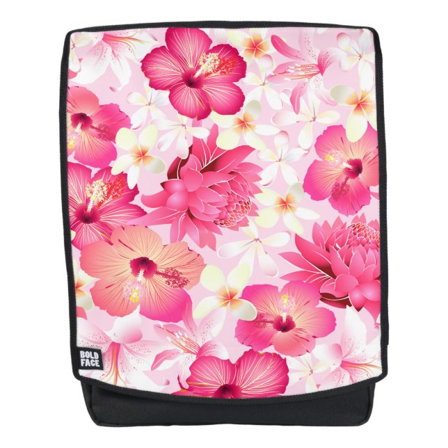 Tropical pink and white flowers backpack (Front)