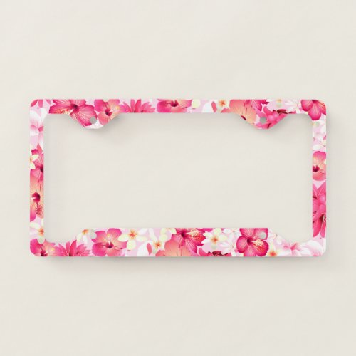 Tropical pink and white flowers license plate frame