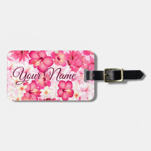 Tropical pink and white flowers luggage tag