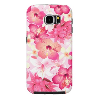 Tropical pink and white flowers samsung galaxy s6 case