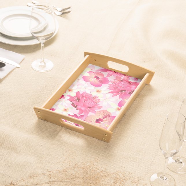 Tropical pink and white flowers serving tray (Front)